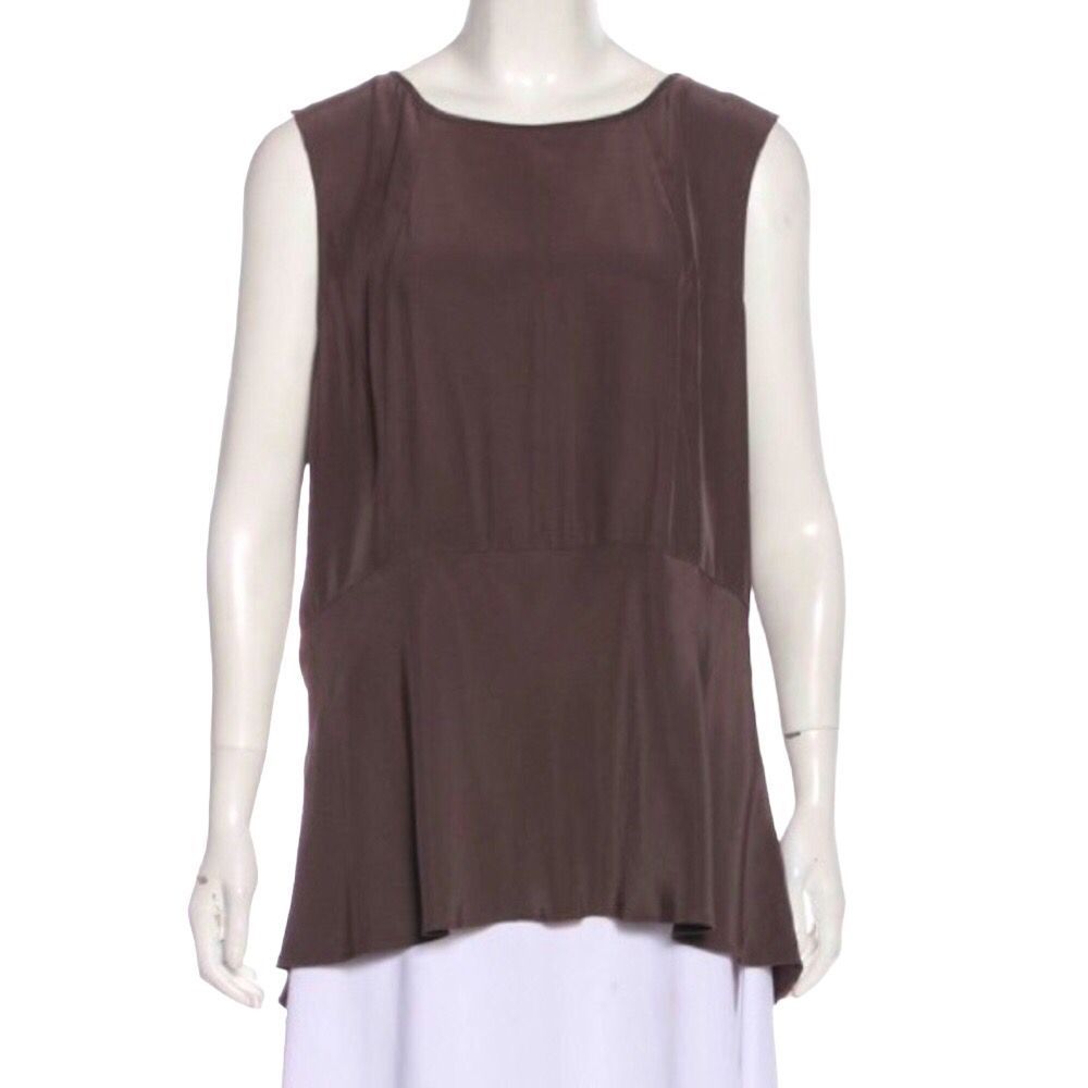 Sz12-Lafayette 148 Taupe Silk Sleeveless Top w Hi-Low Hem - Picture 1 of 11
